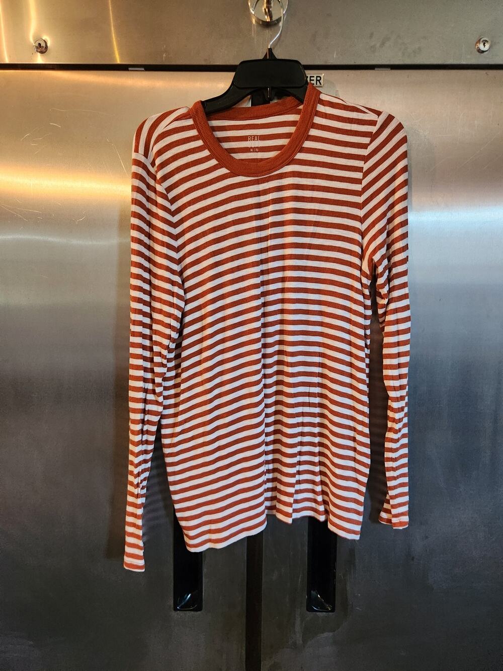 Women's Rust Orange White Striped Long Sleeve Top XL